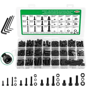 860 count Metric Screw Assortment Kit, M2 M3 M4 M5 Machine Screws with Lock & Flat Washers, 12.9 Grade Alloy Steel, Metric Hex Socket  Cap Nuts and  Assortment Kit with 4 Wrenches