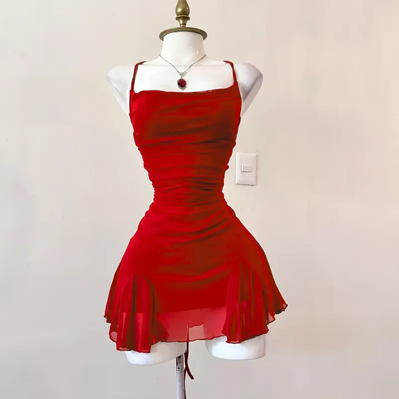 Women's Valentine's Day Sexy Sleeveless One Shoulder Strap Short Summer Dress, Plain Design Long Dress, Perfect for Parties, Evening and Events, Formal Wear, Womenswear Piece, Evening Party Dresses, Fashion Dress