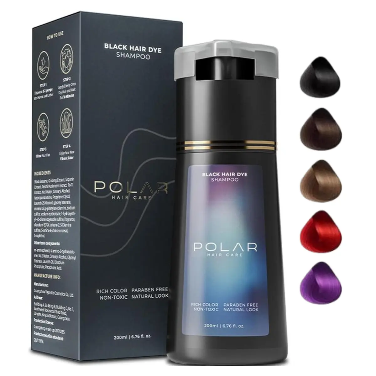 Polar Haircare - Hair Dye Shampoo for Gray Hair for Women & Men Natural Hair Dye Kit - Semi Permanent Hair Dye Shampoo - Vegan Hair Dye USA 6.76 FIOZ