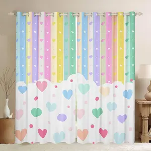 Pretty Rainbow Window Curtains,Colorful Love Heart Window Drapes,Dot Curtains,Bedroom Decor Kawaii Window Treatments,42W X 84L,2 Panels
