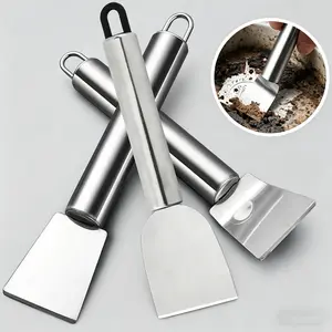 Various sizes of stainless steel multi-purpose cleaning scrapers for kitchens, refrigerators, tiles, floors, grout lines, and glass.