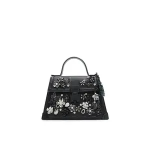 Wicked x ALDO Knowyourpower Black Top Handle Bag with Floral Appliques
