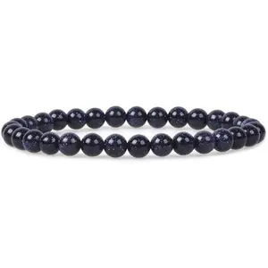 Synthetic Blue Goldstone 6mm Round Beads Stretch Bracelet 6.5" Unisex