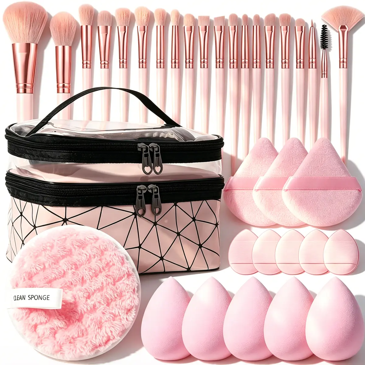 All-in-One 35-Piece Makeup Tool Set, 20 Soft Makeup Brushe set, Waterproof Cosmetic Bag, 14 Powder Puffs, Perfect for Beginners, Daily Use, Travel & Gifting