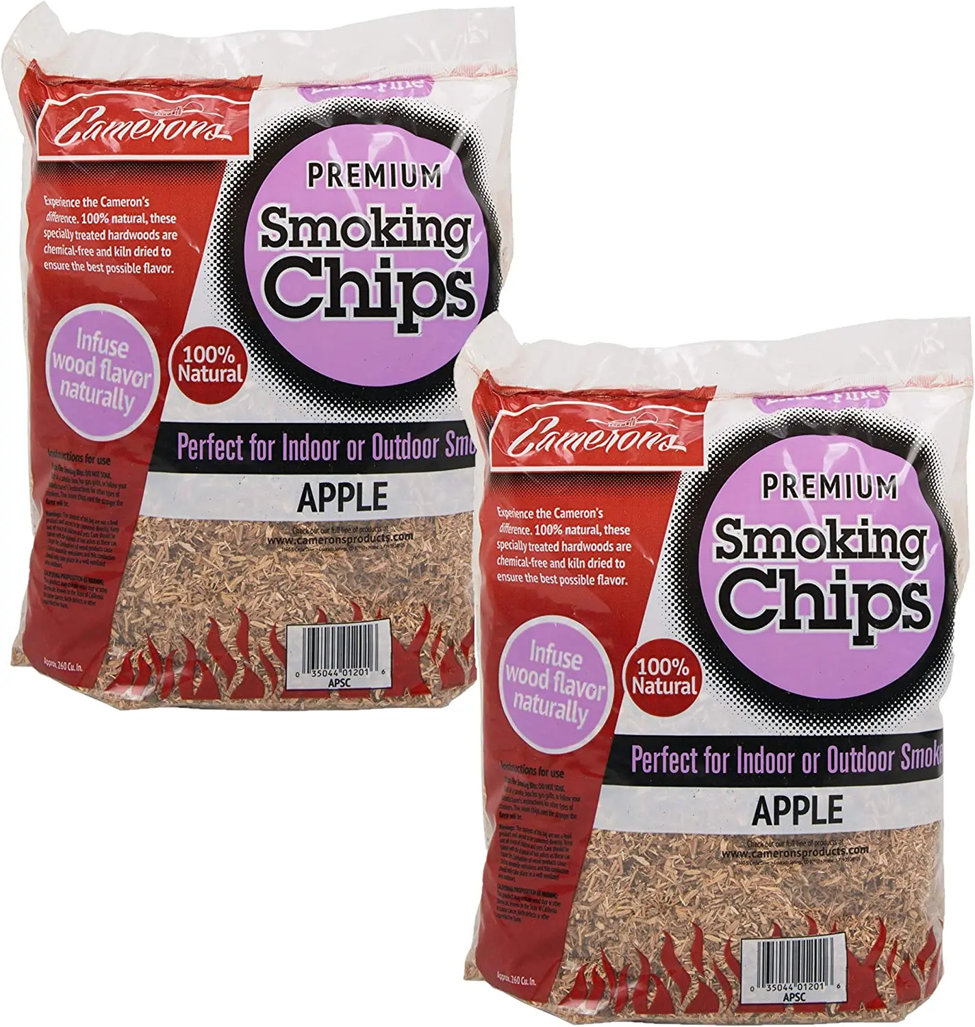 Camerons Products Smoking Chips - (Apple) - 4 Pound Total Bag, 260 cu. in. Each Bag - Kiln Dried, Natural Extra Fine Wood Smoker Sawdust Shavings, Barbecue Chips