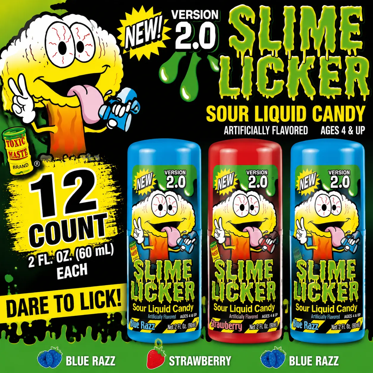 Toxic Waste Slime Licker 2.0 Candy 12 Count  Sour Rolling Liquid Candy | Fun Interactive Treats for Parties, Gifts & Candy Lovers