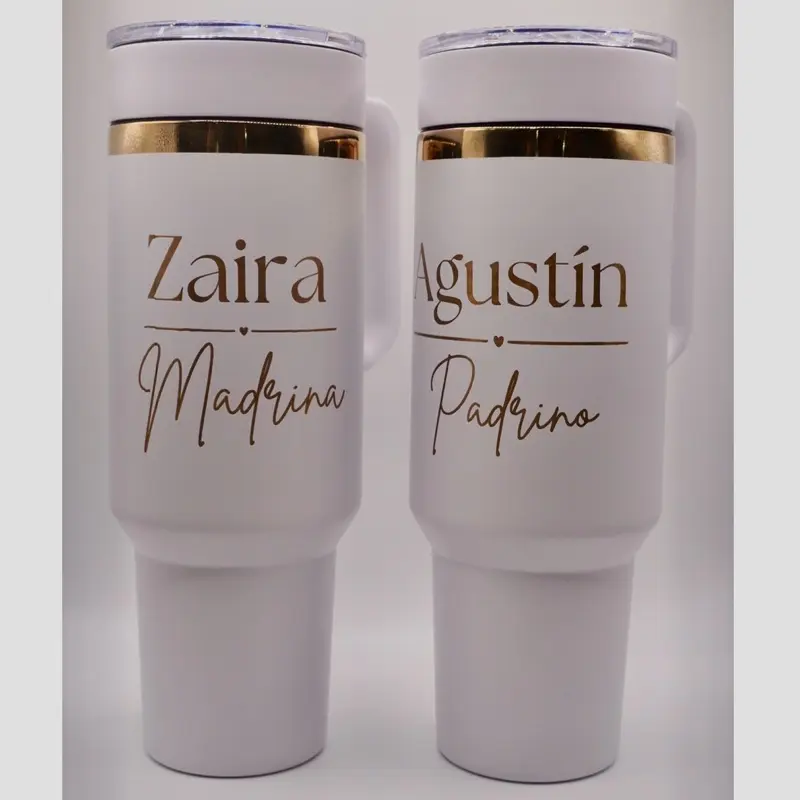Padrino, Madrina Termo de 40 oz  , texto grabado , trazo dorado / 40 oz thermos, engraved text, golden stroke Tumbler Portable