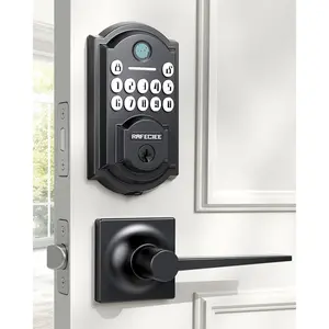Front Door Lock Set Keyless Entry with 2 Lever Handles, Keyless Entry Door Lock Deadbolt with Handle Set, Fingerprint & Digital Keypad Deadbolt for Front Door, Matte Black