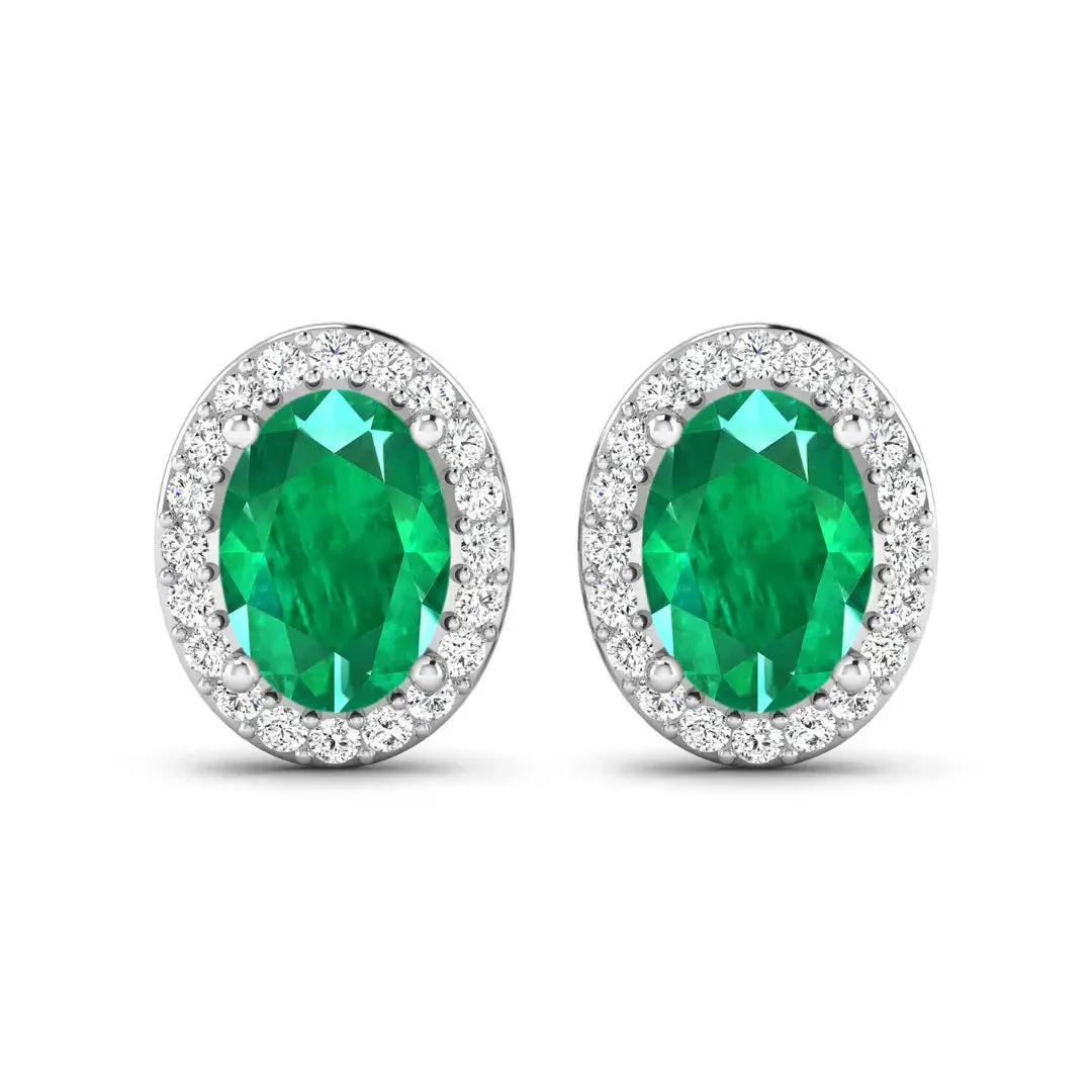 Genuine Zambian Emerald and Diamond Stud Earrings