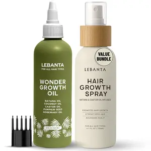 Lebanta Hair Growth Spray & Wonder Growth Serum Duo Set - 120 ML ea - Non-Greasy Formula with Batana & Castor Oil for All Hair Types - Daily Serum for Scalp Health & Hair Development