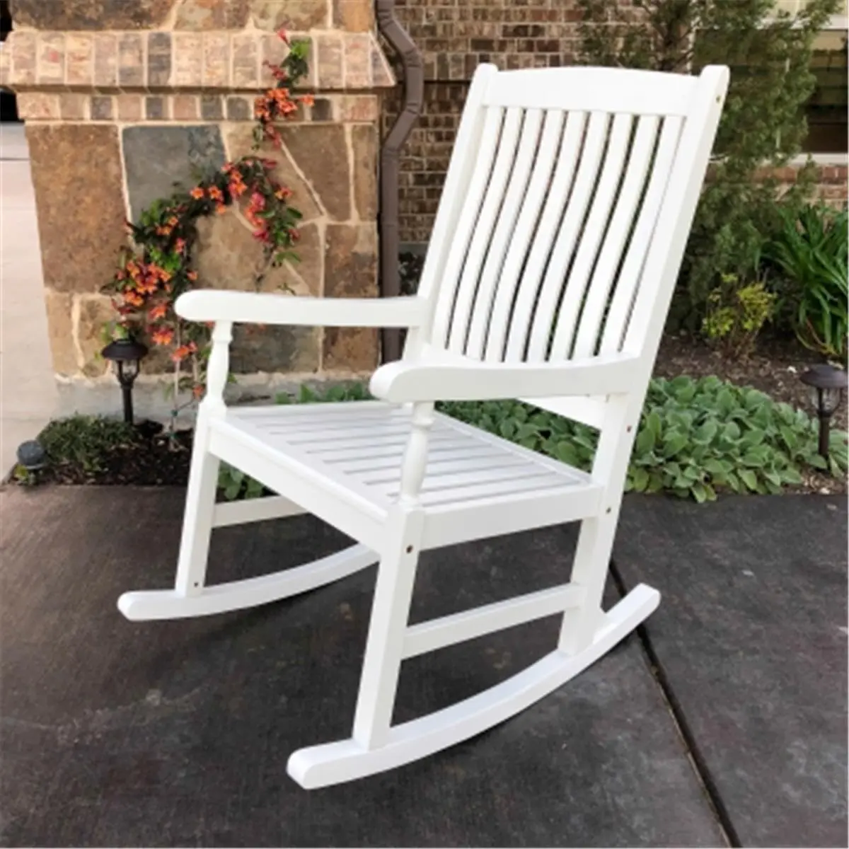 International Caravan Classic Acacia Wood Outdoor Adirondack Rocker Chair - Single Seat, Armrest, Antique White, Sturdy, Assembly Required, 29 lbs, 43.5 x 23.5 x 31.5 in - Ideal for Patio, Front Porch