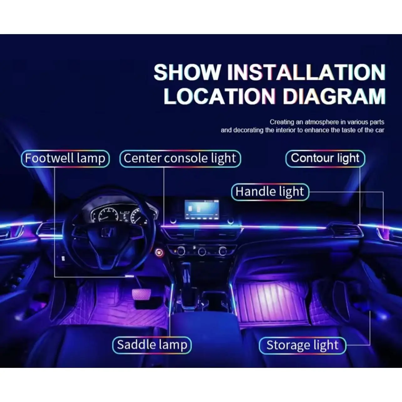 6 in 1 Kit Ambient LED Car Interior Lights - dashboard and door panel Lights for Enhanced Interior Atmosphere