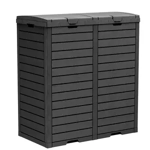 Outdoor Trash Can with Tiered Lid and Drip Tray,Waterproof Resin Waste Bin Indoor,Durable,Stylish,Lightweight Garbage Bin for Patio,Kitchen,Backyard and Office