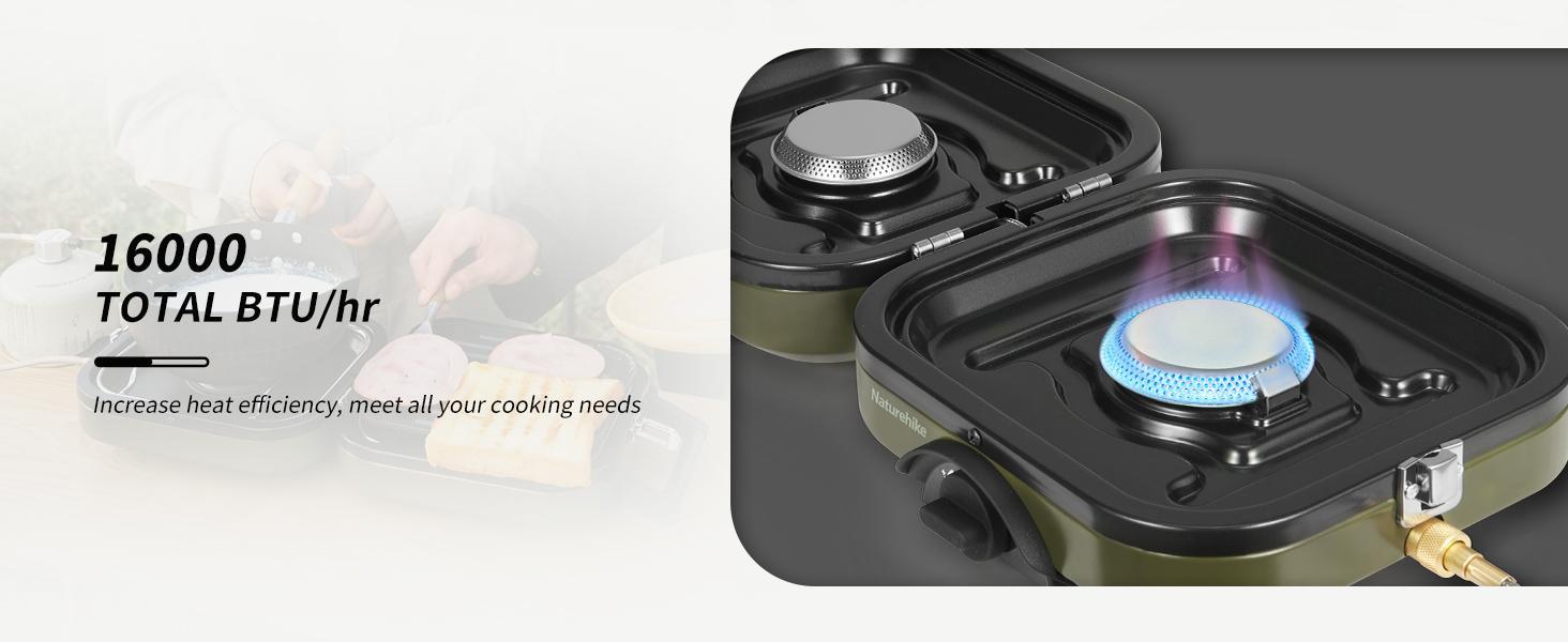 Naturehike 2-Burner Folding Camping Stove with Griddle - Lightweight Portable Gas Stove for Outdoor Cooking, 16000 BTU Adjustable Burners Foldable FathersDayGift