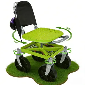 Garden Rolling Cart Seat with 360° Universal Wheels, All-Terrain Wheels Trollies, Large Wheels Trollies