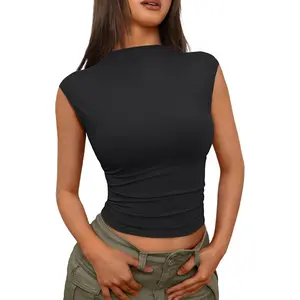 Women's Sleeveless Mock Neck Basic Top, Armygreen Casual Minimalist Appeal Y2K Inspired Look Short Shirt for 2025 Spring-Summer Outfits JinhuanXuan SHOP