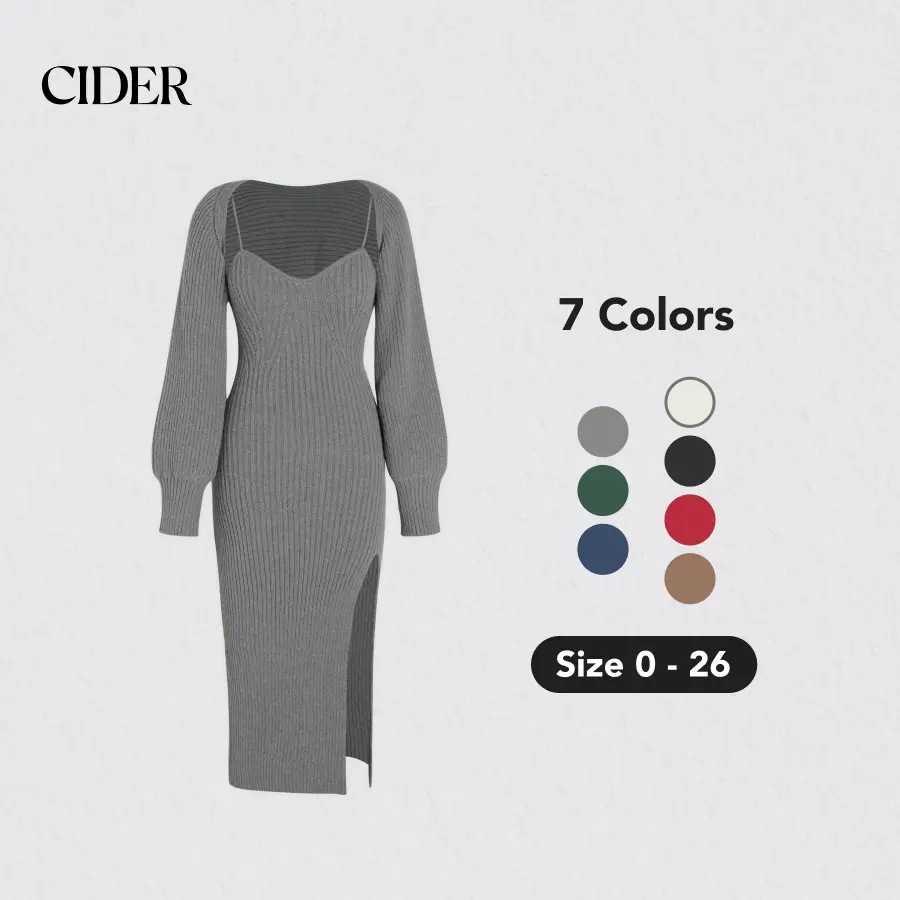 Cider 2-Piece Set Sweater Dress, Stretchy and Hugs Your Figure, Fits Like Glove, Elegant Fashion Cozy Outfits for Spring & Fall Daily, Night Date Outfits SwimWeek