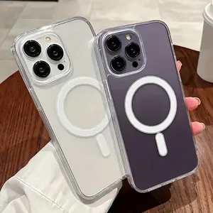 Luxury Crystal Clear Magnetic Phone Case for iPhone 17 16 15 14 13 12 11 Pro Max Plus, Transparent Acrylic Hard Back Cover, Compatible with MagSafe & Wireless Charging, Shockproof Anti-Scratch Protective Case for Men Women