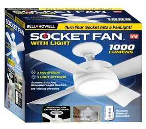 Bell & Howell 2-in-1 Socket Ceiling 3 Speed Fan & LED Light with Remote