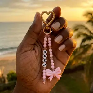 Custom Name Keychain - Pink Bow Beaded Keychain