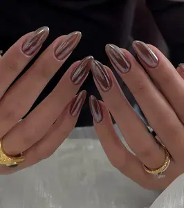 chocolate brown Chrome Press On Nails: Handmade custom Nails