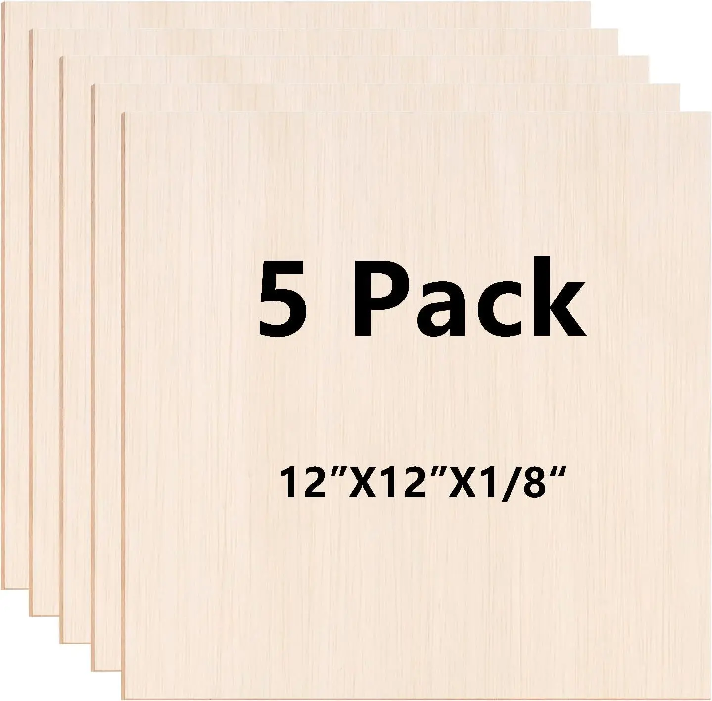 5 Pack Square Unfinished Basswood Sheets, 12"x12"x1/8" Thin Plywood Boards for Craft Projects, Laser Cutting, CNC Cutting - Home Improvement Building Supplies for Birthday, Party, Festival