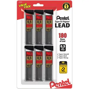 Pentel High Polymer Mechanical Pencil Lead Refills, 0.5mm HB Grade, 30-Piece Tube, 6-Pack, Office Writing Supplies