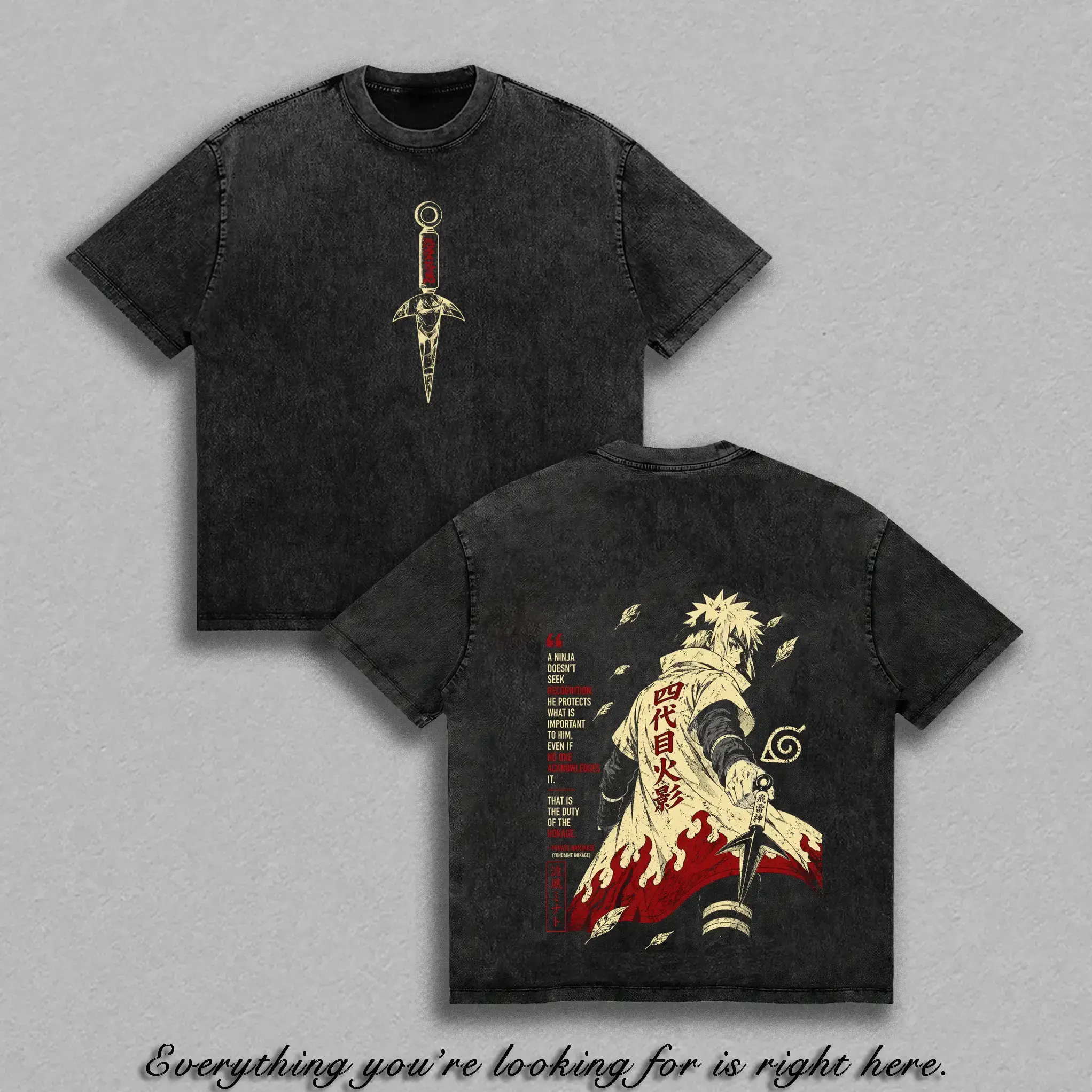 Minato Namikaze Fourth Hokage Vintage Washed Anime Shirt, Narutoo Shippuden Graphic Tee Yellow Flash of the Leaf Ninja T-Shirt Manga Streetwear Top Unisex Apparel Retro Anime Fan Gift