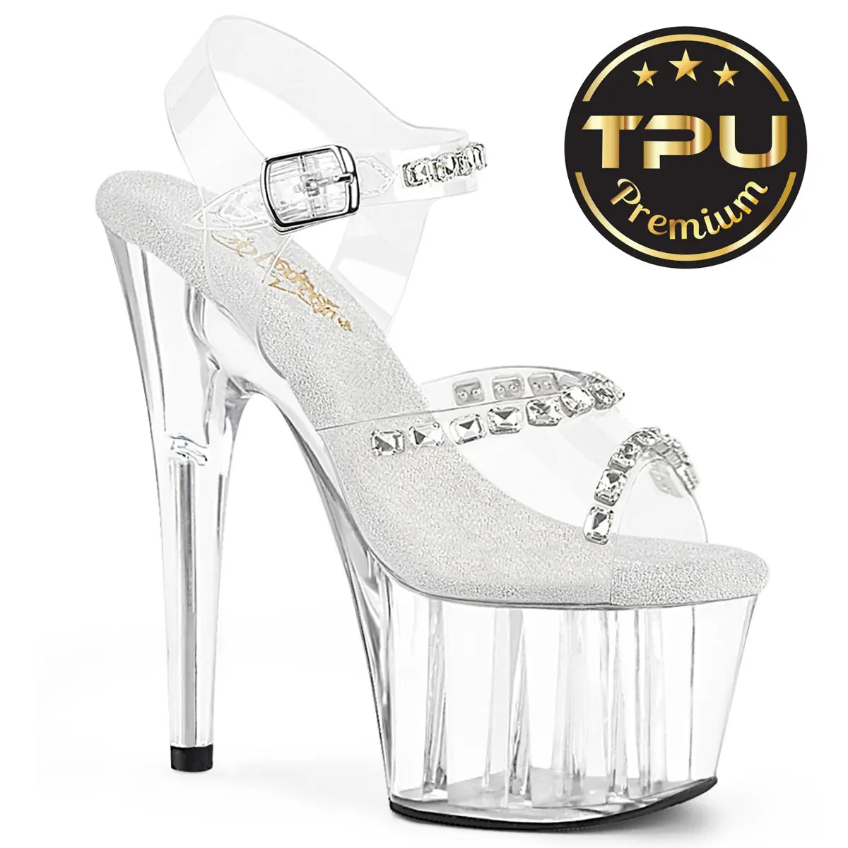 Women's Height-Increasing Platform Block Heel Sandals - Adore-708PREM-STN Shoe, with Rhinestone Glass Accents, Crystal Embellishment, Bedazzled Gems, Rhinestone Decor, Height-Increasing Women's Heeled Sandals, Platform Block Heels Women's Heeled Sandals