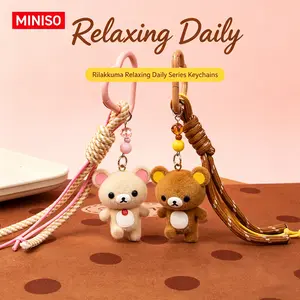 MINISO x Rilakkuma Everyday Series Heart Lock Keychain - Cute Knot Rope Hanging Decor for Backpack, Purse, Gifts