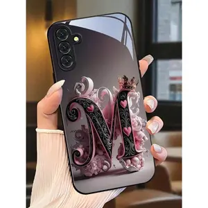 Luxury Letter M Pattern Glass Phone Case.Suitable For IPhone 17, 16, 15, 14, 13, 12, 11, Pro Max Plus, And Galaxy S26S25/24/23/22/21/ULTRA/PLUS/FE/Able-Pri71/56/55/54/53/52/36/35/34/26/25/23/16/15/14/06.Tailor-Made Phone Case For Fashionable Perfection.
