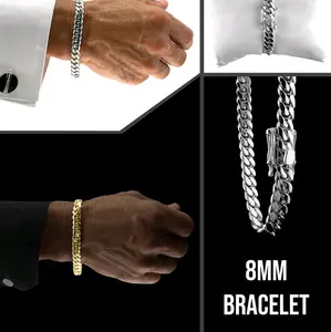 Boss Made Luxury Cuban Link Chain - Silver & Gold Edition, 8" Length, Versatile for Everyday Wear and Special Occasions