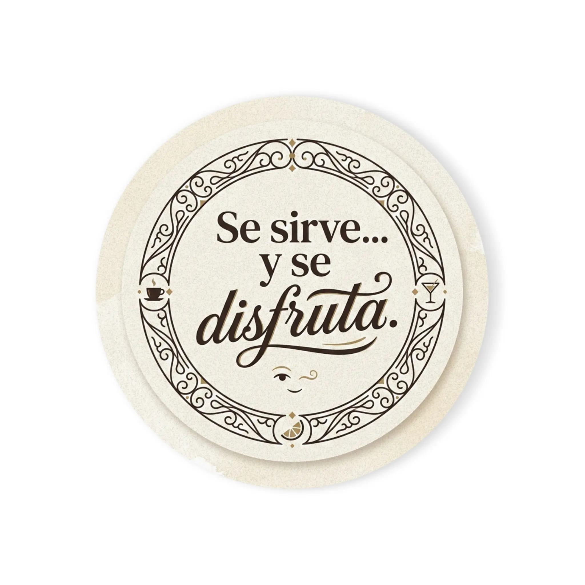 Se sirve y se disfruta Cork Back Coaster | Spanish phrase drink coaster