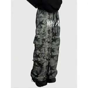 Men's fully printed drawstring waist work pants, casual loose pocket pants, all season fashionable men's underwearRAIMENTRY