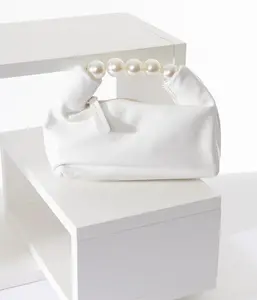 White Leatherette Pearl Handbag