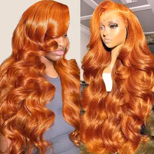 32 Inch Ginger Wig Blended Human Hair 13x4 Ginger Lace Front Wigs  Body Wave HD Lace Frontal Pre Plucked Colored Orange Wig for Women Glueless Wigs 200% Density