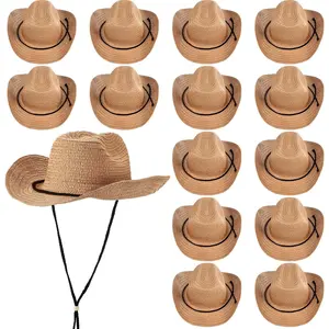 15 count Straw Cowboy Hats Wide Brim Summer Hat Women Men Country Accessories for Western Themed Party Concerts Birthday