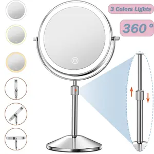 Vanity Mirror with Lights 7" Rechargeable 1x/10x Lighted Makeup Mirror Adjustable Height Double Sided Mirror ，Rechargeable Cordless Tabletop Light Up Mirror, Women Gift