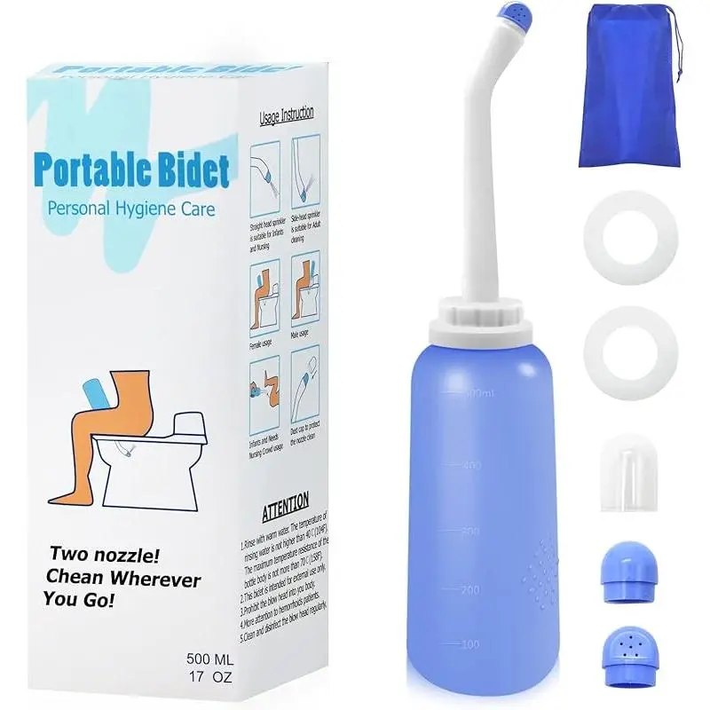 Peri Bottle for Postpartum Care, 500ml Large Capacity Portable Travel Bidet with Angled Neck, Leak-Proof Handheld Momwasher for New Moms, Boilable TPE, Includes Storage Bag, Baby Registry, 500 Ml