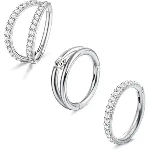 FINREZIO 3Pcs 316L Surgical Steel Septum Clicker Nose Rings Double Open Stack Conch Daith Piercing Sleeper Earring Helix Rook Conch Cartilage Tragus Earrings Labe Nose Piercing Jewelry Daily