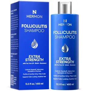 Hermon Folliculitis Shampoo for Itchy Scalp: Psoriasis, Dandruff & Seborrheic Dermatitis – Medicated Anti-Fungal with Salicylic Acid, Tea Tree & Biotin – Soothes | Exfoliates | Reactivates Follicles