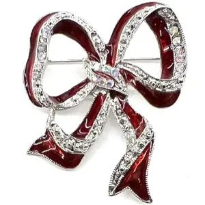 Vintage Christmas Brooch Bow w/ Austrian Crystal AB stones