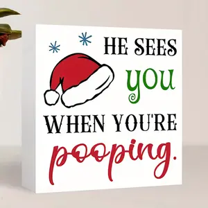 Charming Christmas Decoration Red Santa Hat PVC Bathroom Ornament-he Sees You When You're Pooping Christmas Home Decor Bathroom Table Decoration Desktop Bookshelf Decoration Holiday Gift Christmas Gift