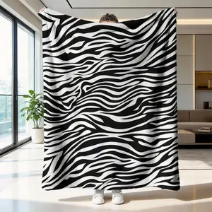 Zebra Pattern Flannel Printed Blanket, Soft Skin-Friendly Warm Throw, Animal Print Decorative Cover, Anti-Wrinkle Easy Clean