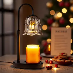 Candle Warmer Lamp Adjustable Timer - Electric Flower Glass Candles Warmers Adjustable Height Dimmable Vintage Base Modern Wax Candles Top Warmers for Small Jar Scented Wax Melts camdle  warmer