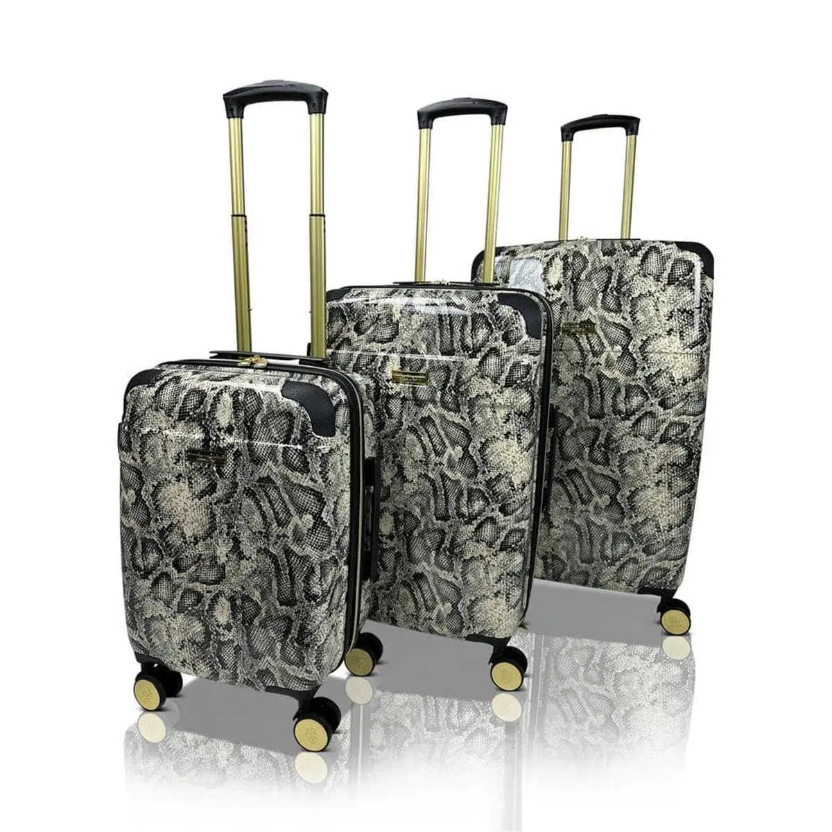 Jenni Chan Python Polycarbonate Hardshell Spinner Luggage Set, Unisex 3-Piece Expandable Multi-Compartment Collection, Gray (21"/25"/29"), Animal Print