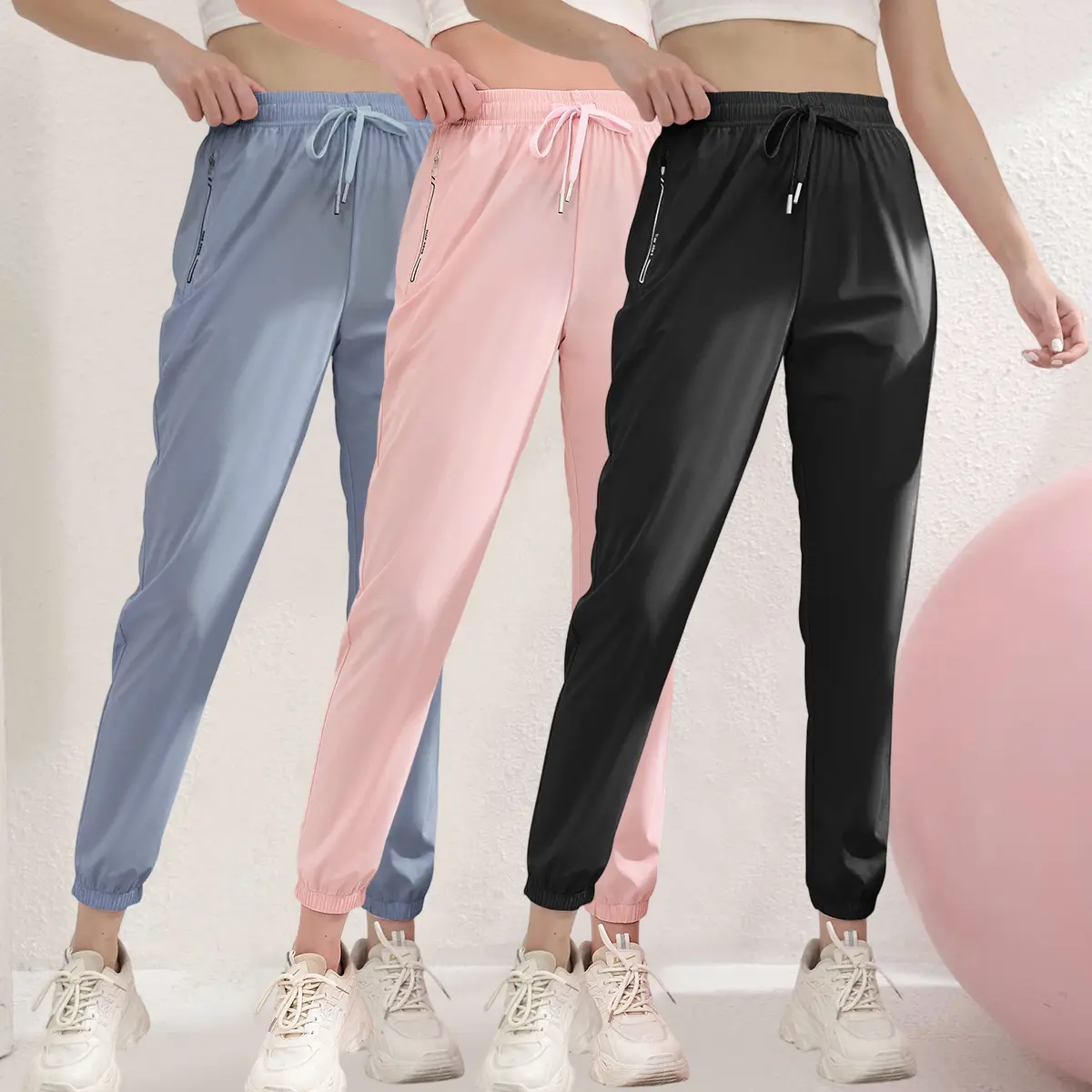Women's Fitted Athletic Joggers, Universal Soft Nylon Spandex Pants with Elastic Cuffs for Activewear and Casual Wear, Jogger Style