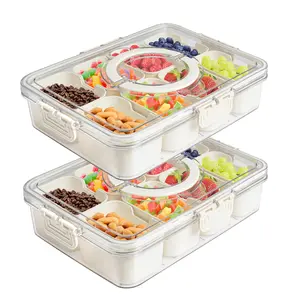 Divided Serving Tray with Lid and Handle--Snackle Box Charcuterie Container for Portable Snack Platters - Clear Organizer for Candy, Fruits, Nuts, Snacks - Perfect for Party, Entertaining Kitchen Transparent Utensils