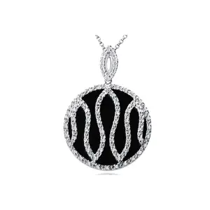 14k White Gold Black Onyx Diamond Pendant Circle Necklace