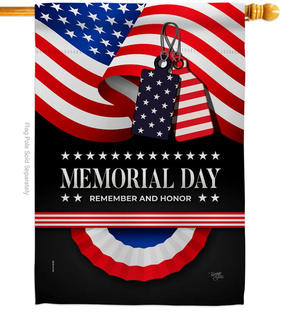 Breeze Decor H111096-BO 28 x 40 in Weather-Resistant Memorial Day American Vertical House Flag, Double-Sided Garden Yard Banner, Home Improvement Gift
